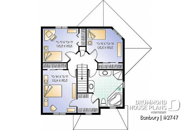2nd level - Country house plan, 3 bedrooms + home office (or game room), beautiful family room with lots of windows - Banbury