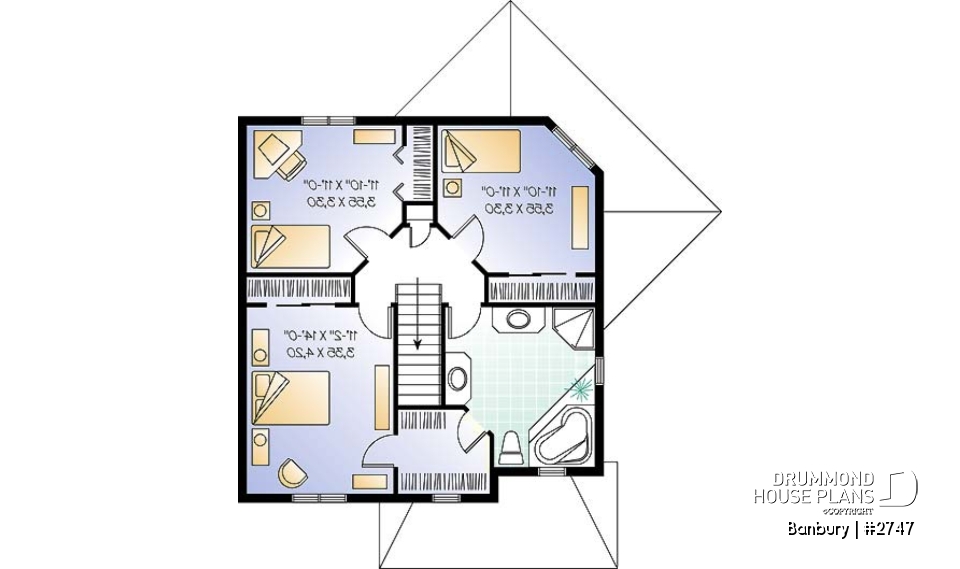 2nd level - Country house plan, 3 bedrooms + home office (or game room), beautiful family room with lots of windows - Banbury