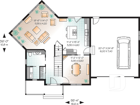 1st level - Colonial 3 bedroom home plan, 2-car garage, open floor plan concept, great kitchen - Banbury 2