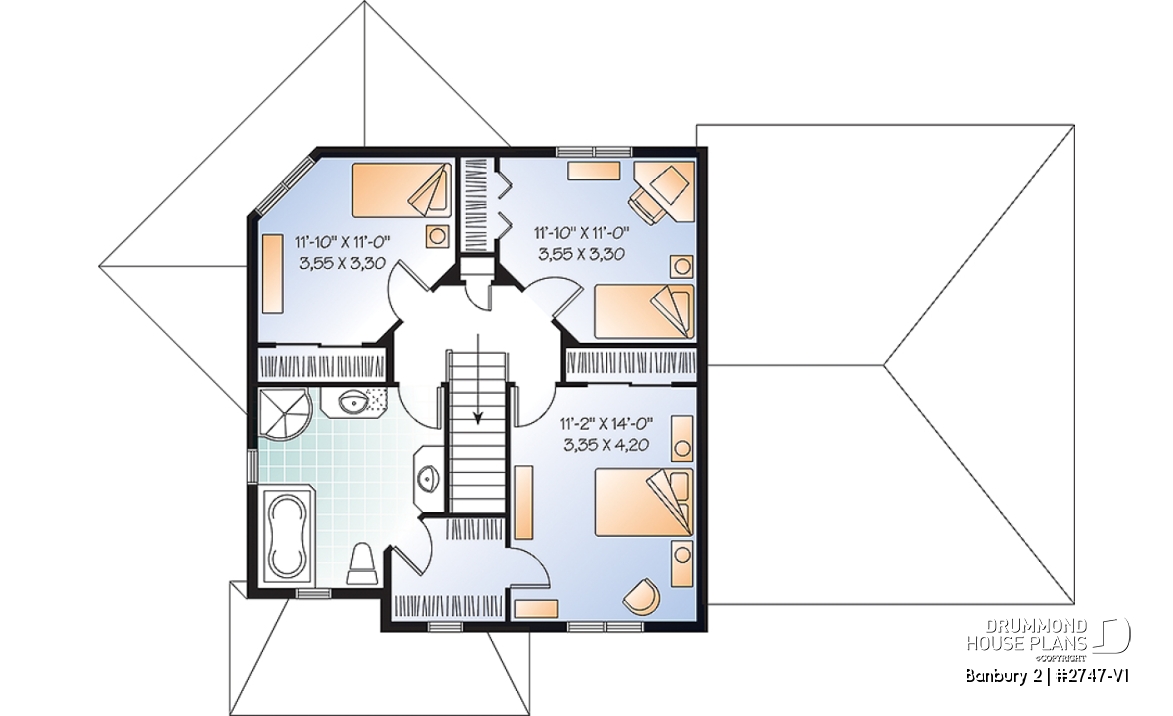 2nd level - Colonial 3 bedroom home plan, 2-car garage, open floor plan concept, great kitchen - Banbury 2
