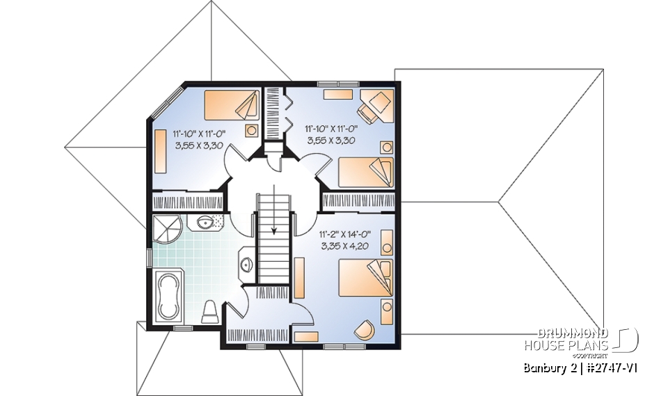 2nd level - Colonial 3 bedroom home plan, 2-car garage, open floor plan concept, great kitchen - Banbury 2