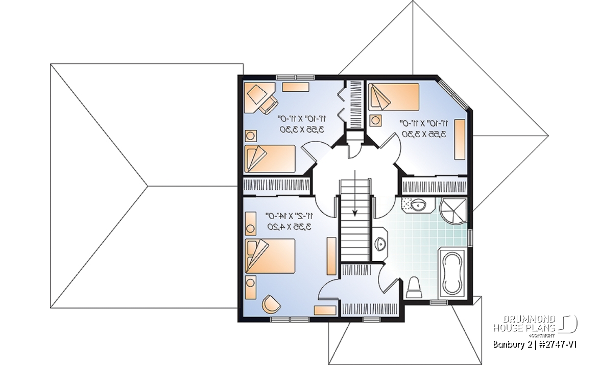 2nd level - Colonial 3 bedroom home plan, 2-car garage, open floor plan concept, great kitchen - Banbury 2