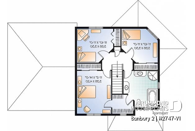 2nd level - Colonial 3 bedroom home plan, 2-car garage, open floor plan concept, great kitchen - Banbury 2