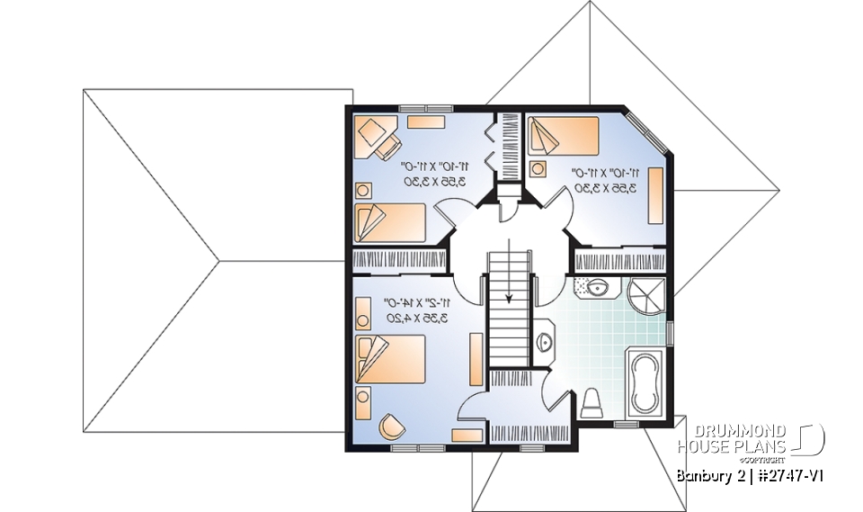2nd level - Colonial 3 bedroom home plan, 2-car garage, open floor plan concept, great kitchen - Banbury 2