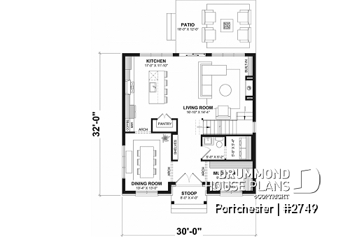 1st level - Modern cozy farmhouse plan with 4 bedrooms, 2.5 baths, 9' ceilings on main floor and pantry in kitchen - Portchester