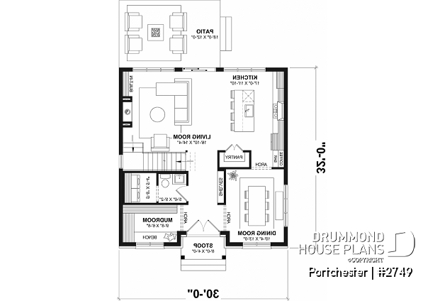 1st level - Modern cozy farmhouse plan with 4 bedrooms, 2.5 baths, 9' ceilings on main floor and pantry in kitchen - Portchester