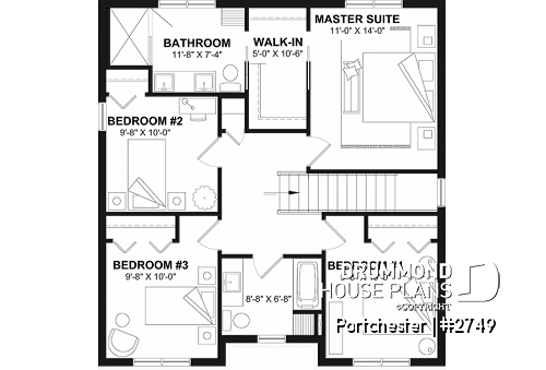 2nd level - Modern cozy farmhouse plan with 4 bedrooms, 2.5 baths, 9' ceilings on main floor and pantry in kitchen - Portchester