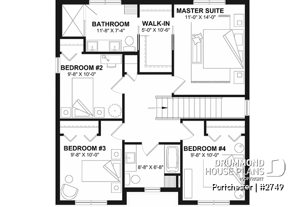 2nd level - Modern cozy farmhouse plan with 4 bedrooms, 2.5 baths, 9' ceilings on main floor and pantry in kitchen - Portchester