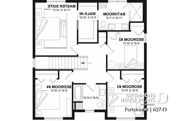 2nd level - Modern cozy farmhouse plan with 4 bedrooms, 2.5 baths, 9' ceilings on main floor and pantry in kitchen - Portchester