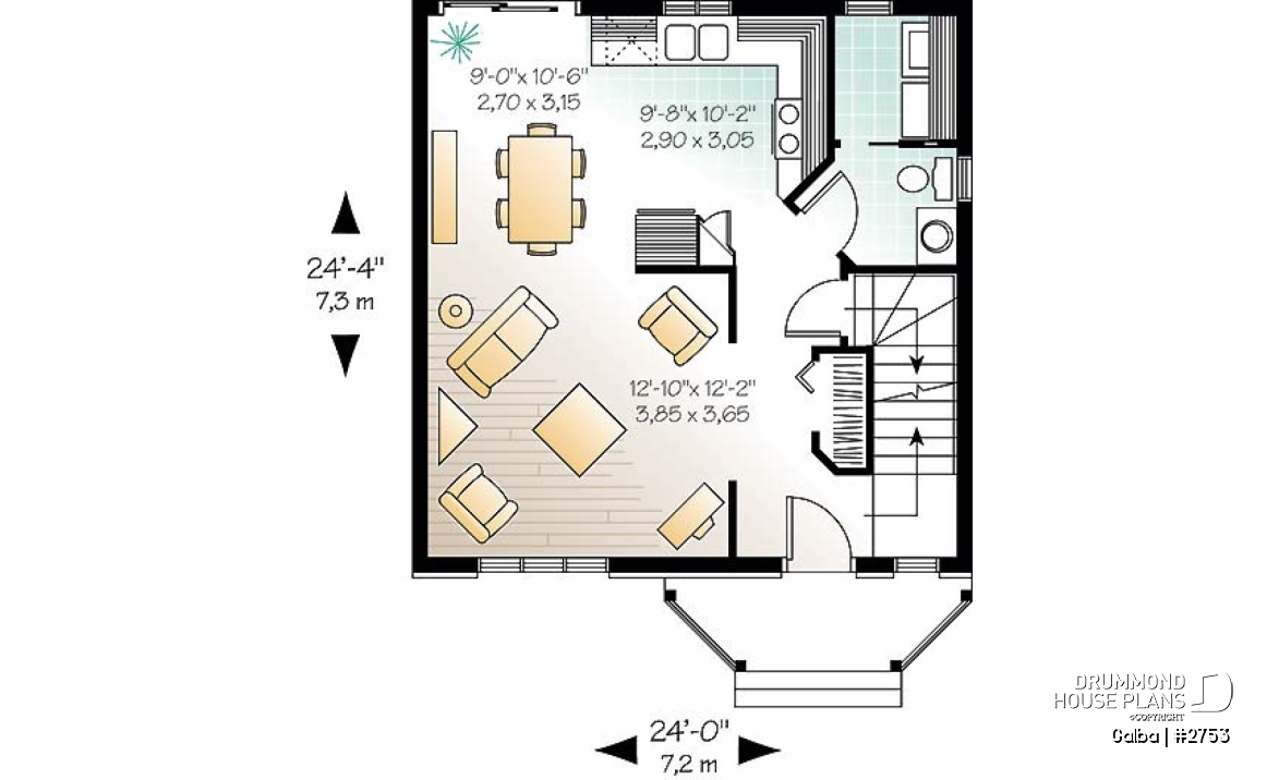 1st level - Classical 2 storey house plan with 3 bedrooms and open floor plan - Galba