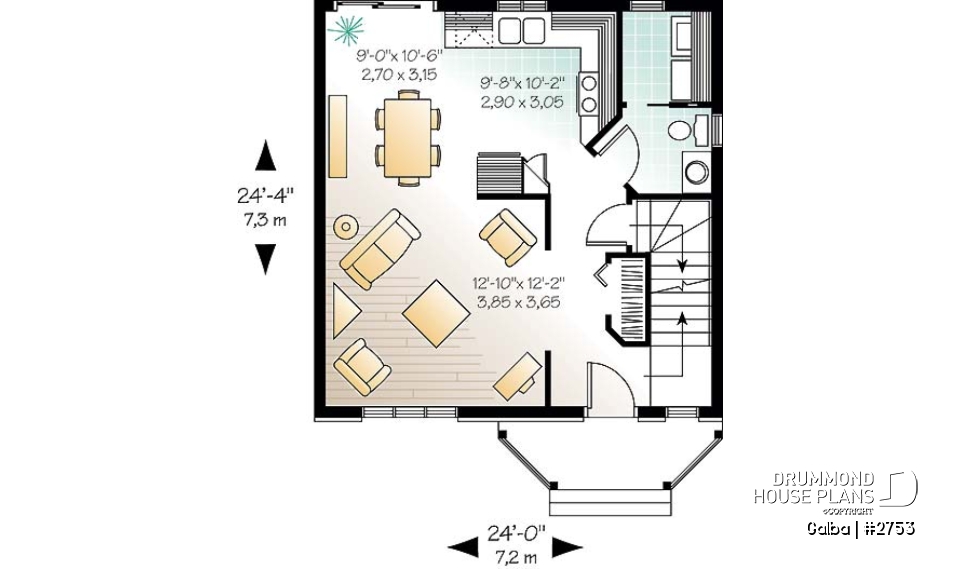 1st level - Classical 2 storey house plan with 3 bedrooms and open floor plan - Galba