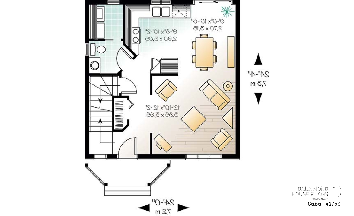 1st level - Classical 2 storey house plan with 3 bedrooms and open floor plan - Galba