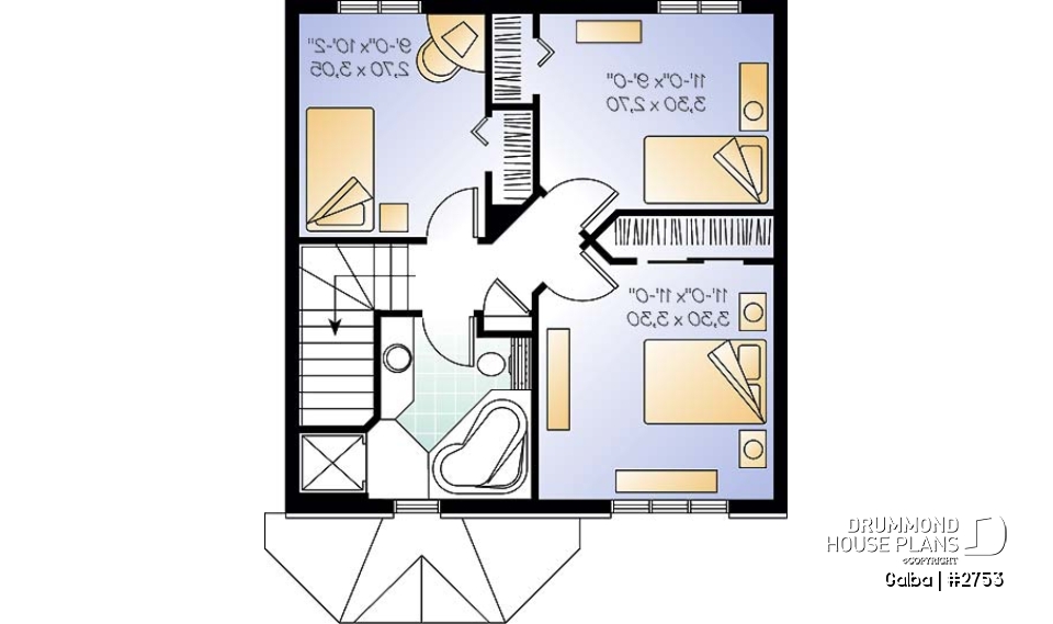 2nd level - Classical 2 storey house plan with 3 bedrooms and open floor plan - Galba