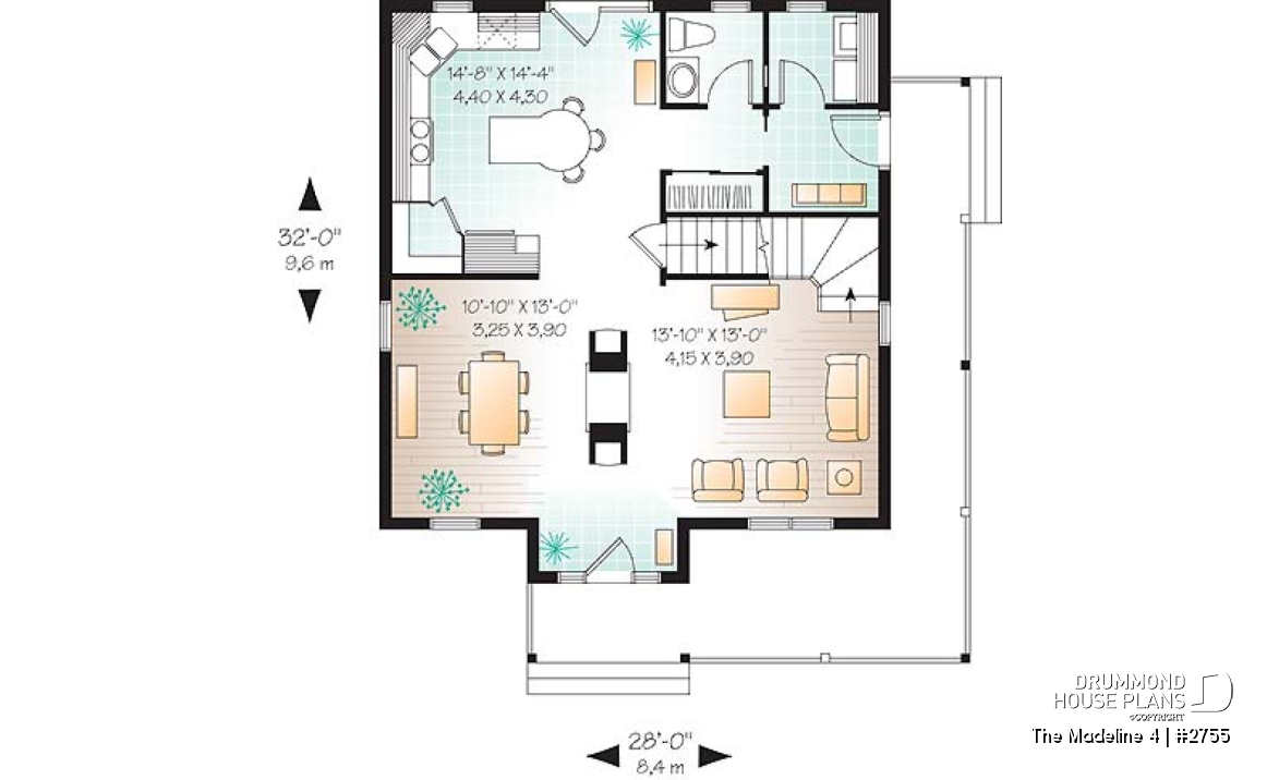 1st level - 3 Bedroom traditional home plan with office space on second floor, two-side fireplace on main floor - The Madeline 4