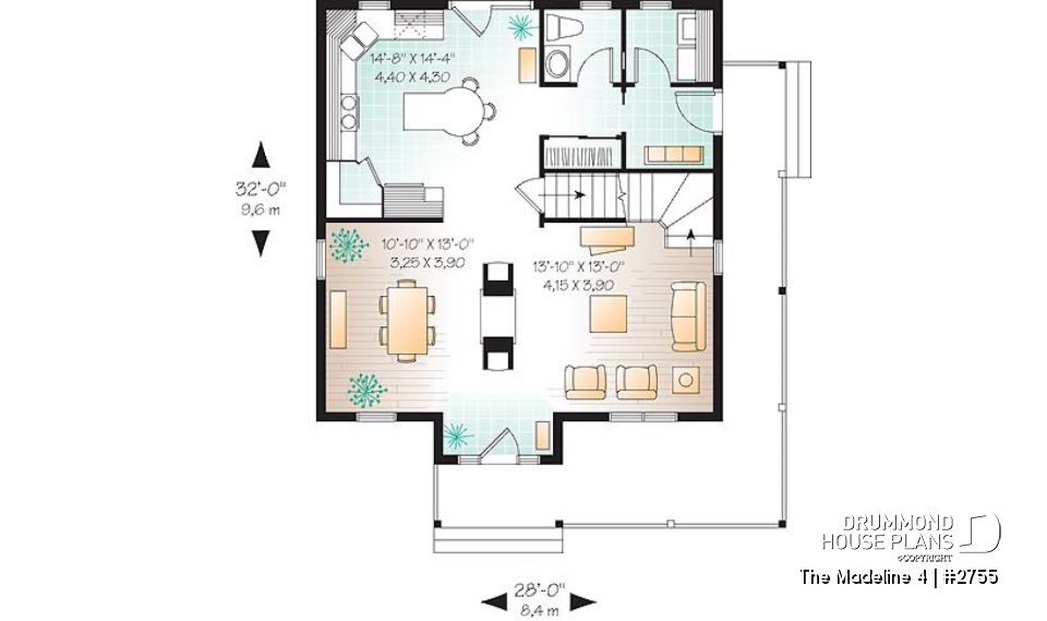 1st level - 3 Bedroom traditional home plan with office space on second floor, two-side fireplace on main floor - The Madeline 4
