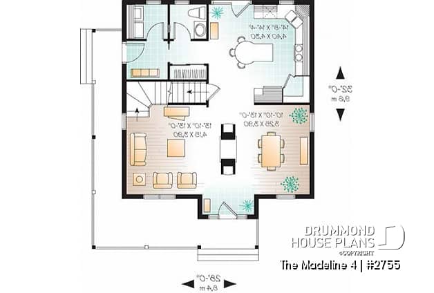 1st level - 3 Bedroom traditional home plan with office space on second floor, two-side fireplace on main floor - The Madeline 4