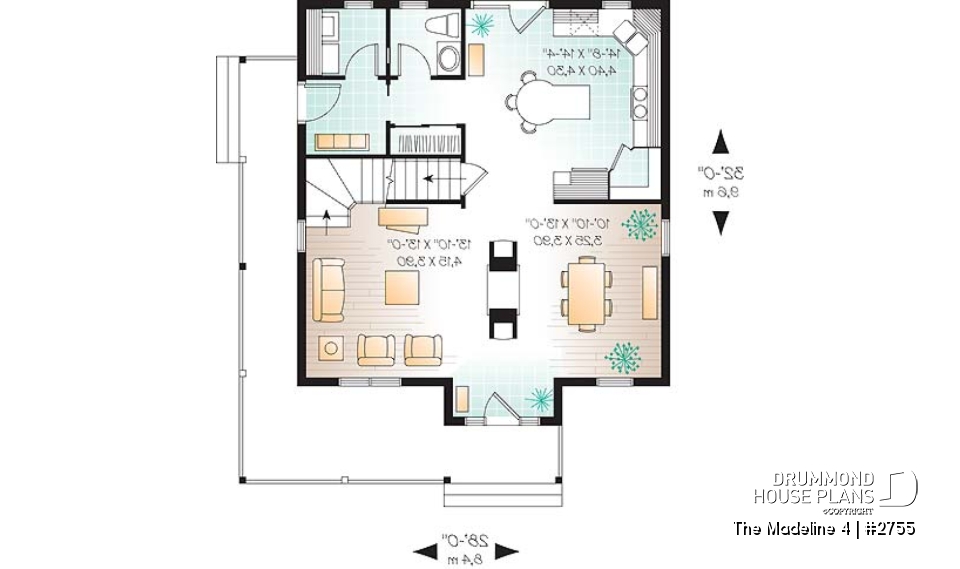 1st level - 3 Bedroom traditional home plan with office space on second floor, two-side fireplace on main floor - The Madeline 4