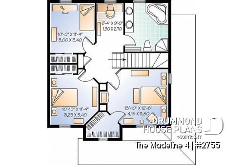 2nd level - 3 Bedroom traditional home plan with office space on second floor, two-side fireplace on main floor - The Madeline 4