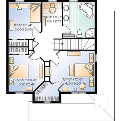 2nd level - 3 Bedroom traditional home plan with office space on second floor, two-side fireplace on main floor - The Madeline 4