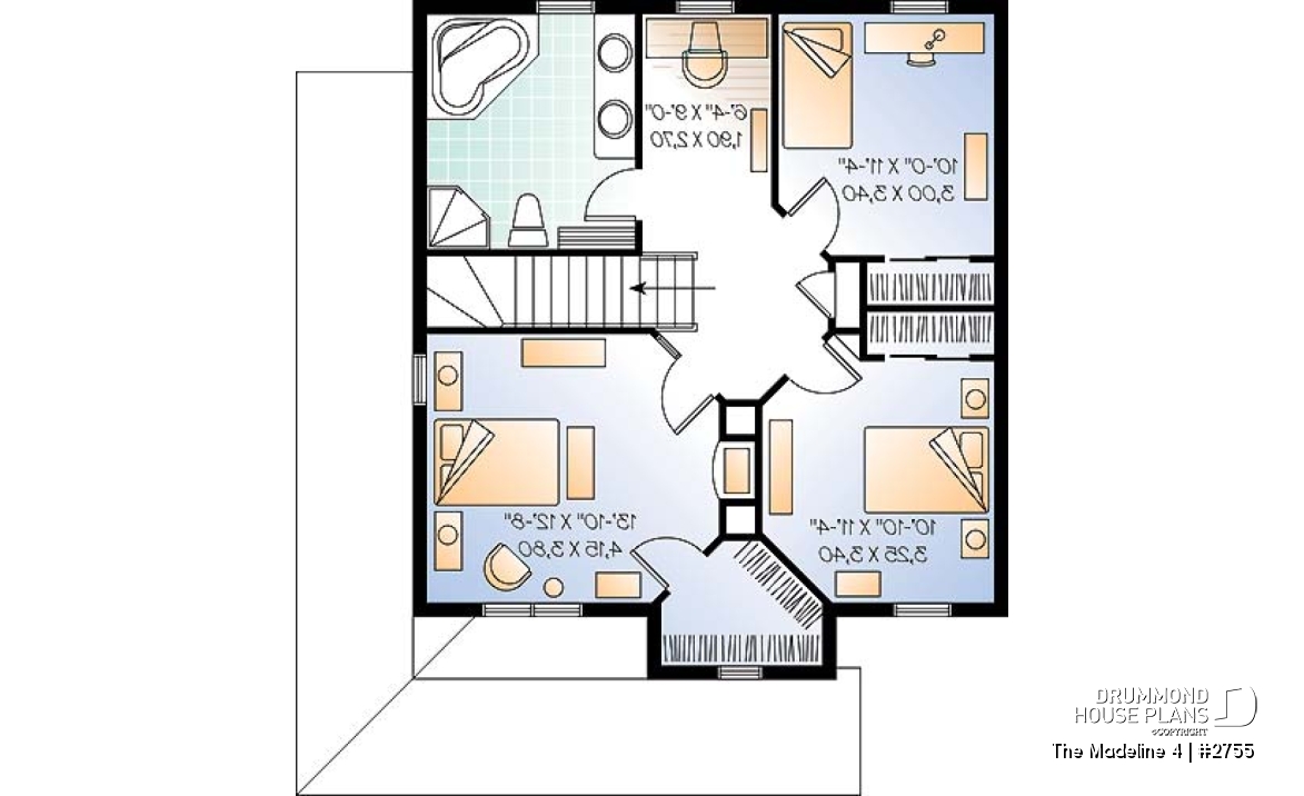 2nd level - 3 Bedroom traditional home plan with office space on second floor, two-side fireplace on main floor - The Madeline 4