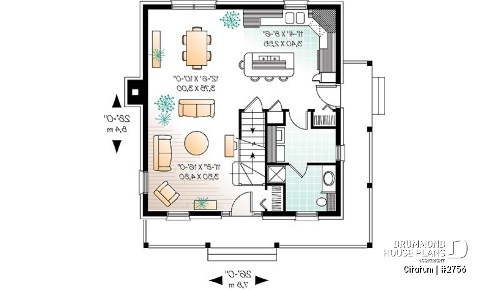 1st level - Two-storey english style inspired house plan, large kitchen with island, 3 bedrooms, 2 walk-ins, open concept - Citatum