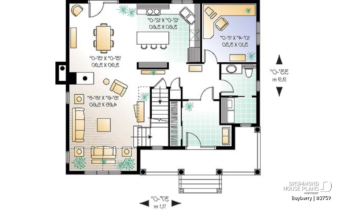 1st level - Charming 3 bedroom country cottage plan with nice master bedroom, den and  fireplace - Bayberry