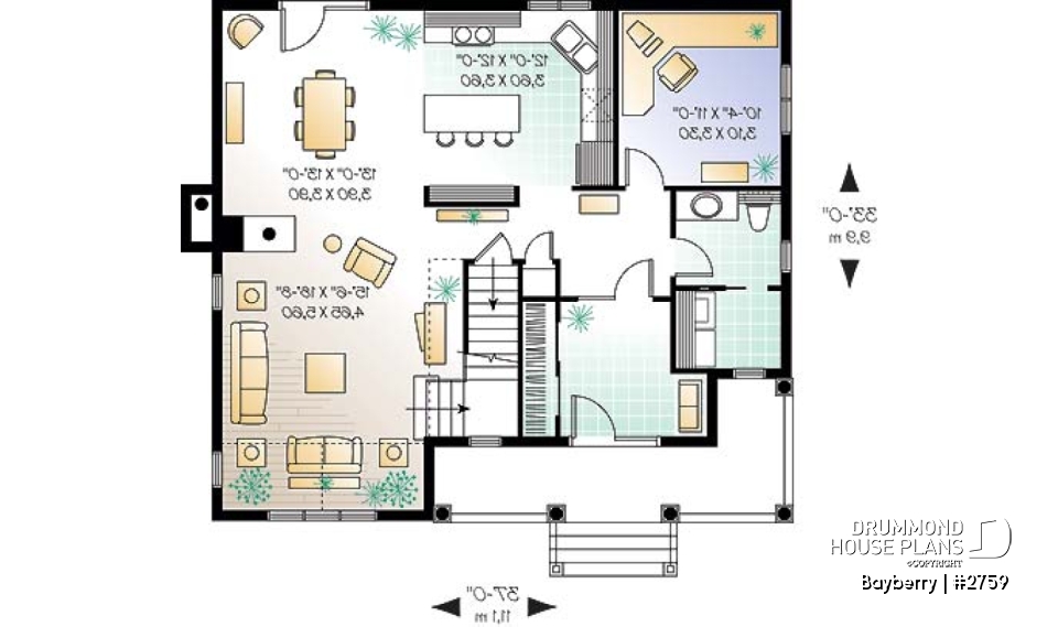 1st level - Charming 3 bedroom country cottage plan with nice master bedroom, den and  fireplace - Bayberry