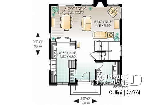 1st level - English style house plan, open dining & living w/ fireplace, laundry on first floor, large family bathroom - Cellini