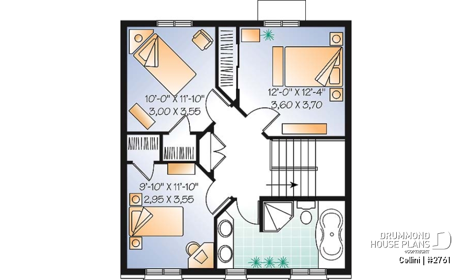 2nd level - English style house plan, open dining &amp; living w/ fireplace, laundry on first floor, large family bathroom - Cellini