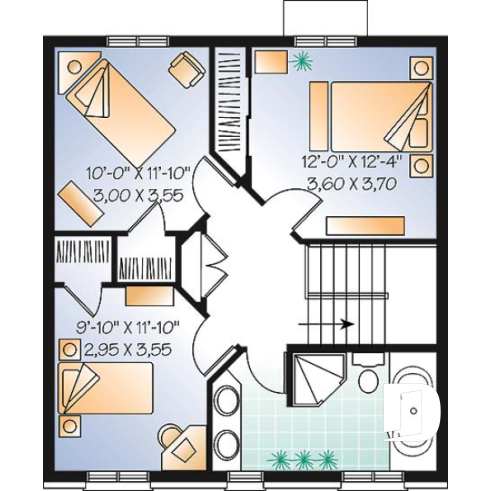 2nd level - English style house plan, open dining & living w/ fireplace, laundry on first floor, large family bathroom - Cellini