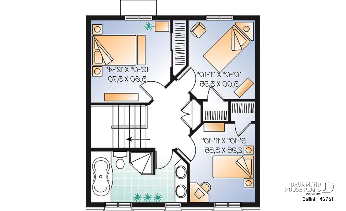 2nd level - English style house plan, open dining &amp; living w/ fireplace, laundry on first floor, large family bathroom - Cellini