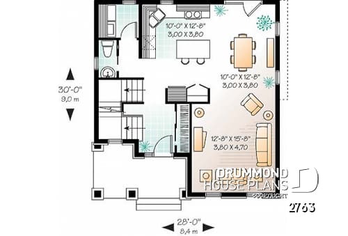 1st level - English Country home plan, 3 bedrooms, formal living room, laundry room on main floor - 