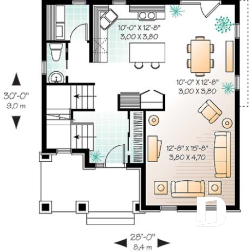 1st level - English Country home plan, 3 bedrooms, formal living room, laundry room on main floor - 