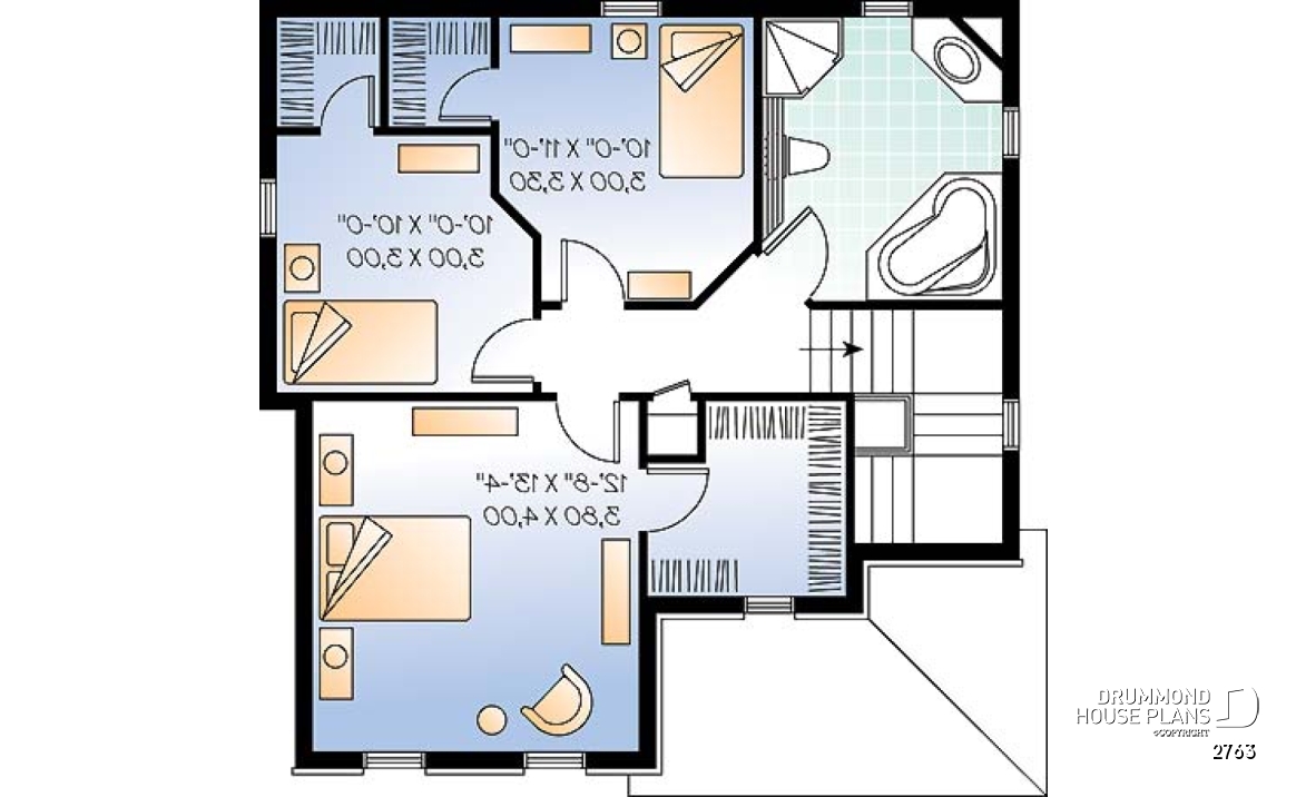 2nd level - English Country home plan, 3 bedrooms, formal living room, laundry room on main floor - 