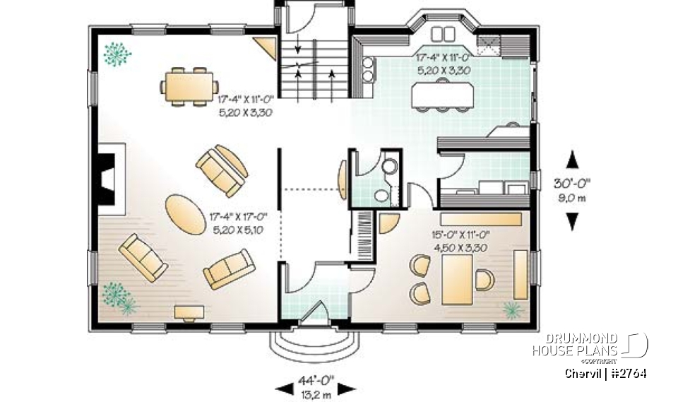 1st level - Historical European style house plan with 9' ceiling on main floor, 2 fireplaces - Chervil