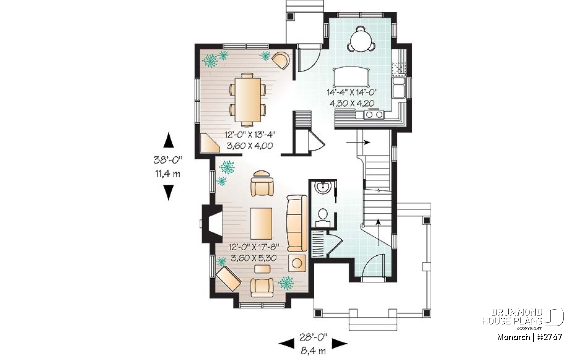 1st level - Tudor house model with master suite, total 3 bedrooms, formal dining and living rooms, fireplace - Monarch