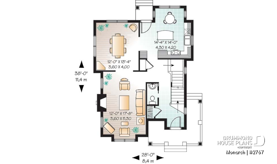 1st level - Tudor house model with master suite, total 3 bedrooms, formal dining and living rooms, fireplace - Monarch