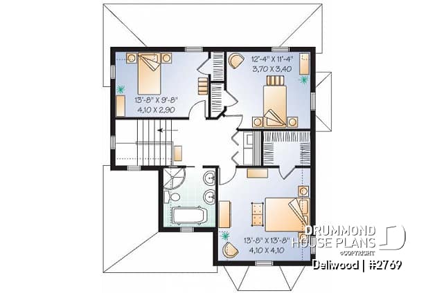 2nd level - Tudor 3 bedroom home plan, kitchen  with pantry, laundry room on second floor - Dellwood