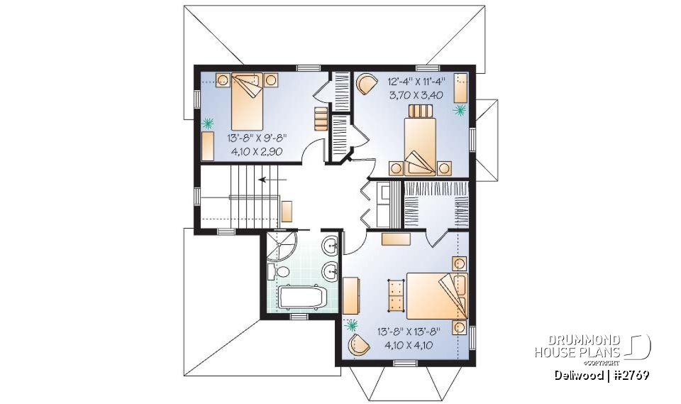 2nd level - Tudor 3 bedroom home plan, kitchen  with pantry, laundry room on second floor - Dellwood