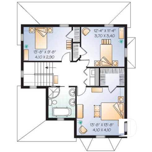 2nd level - Tudor 3 bedroom home plan, kitchen  with pantry, laundry room on second floor - Dellwood