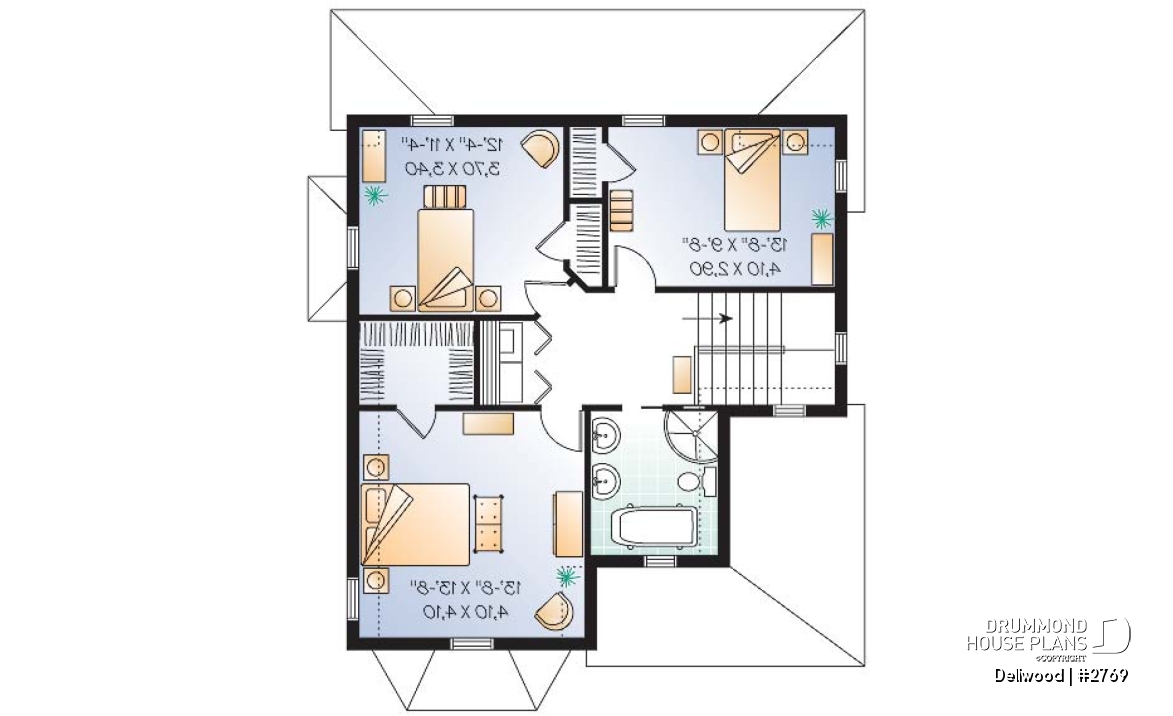 2nd level - Tudor 3 bedroom home plan, kitchen  with pantry, laundry room on second floor - Dellwood