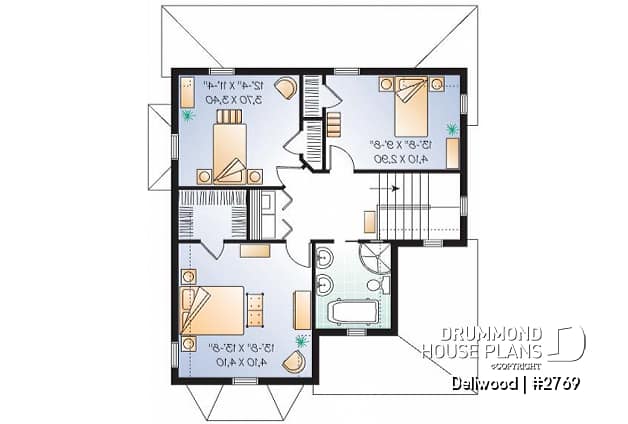 2nd level - Tudor 3 bedroom home plan, kitchen  with pantry, laundry room on second floor - Dellwood