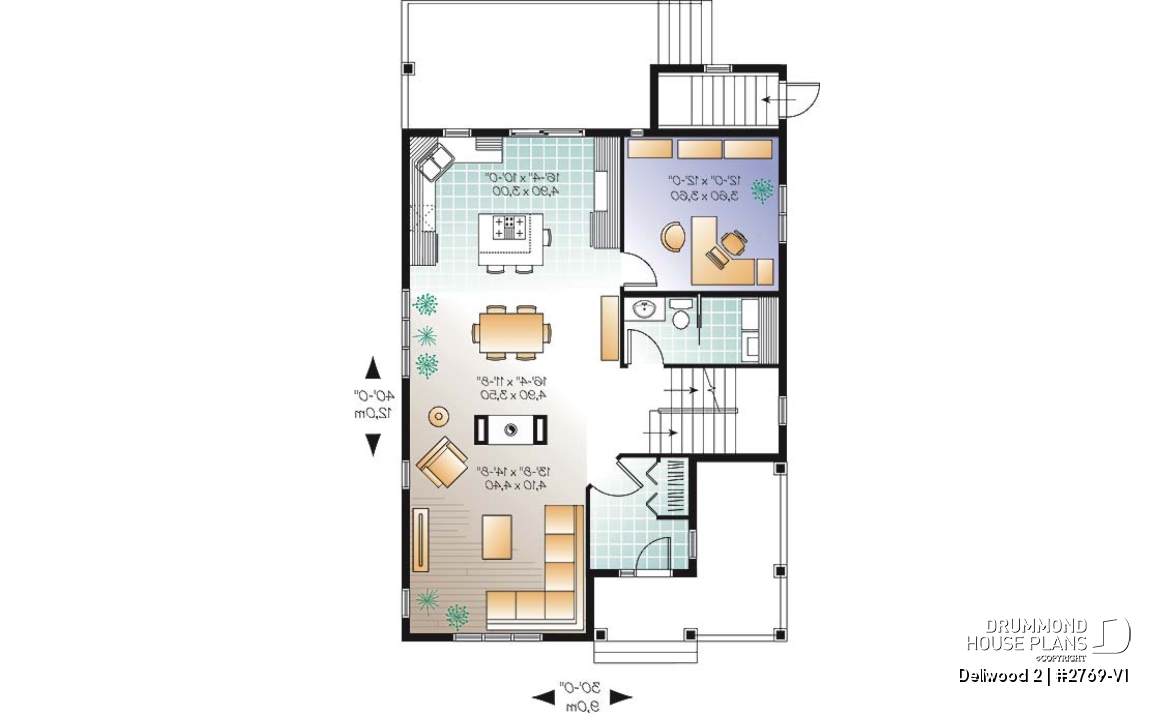 1st level - Budget-friendly Tudor house plan, large master suite, total 3 beds + home office, fireplace, laundry room - Dellwood 2