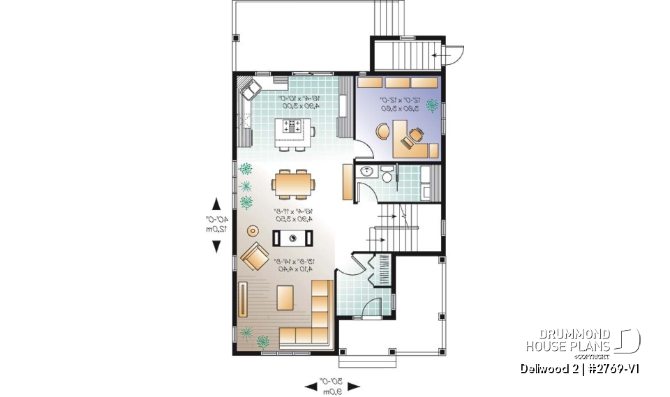 1st level - Budget-friendly Tudor house plan, large master suite, total 3 beds + home office, fireplace, laundry room - Dellwood 2