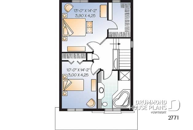 2nd level - Economical craftsman home plan, 2 to 3 bedrooms, remarkable living room - Edward 2