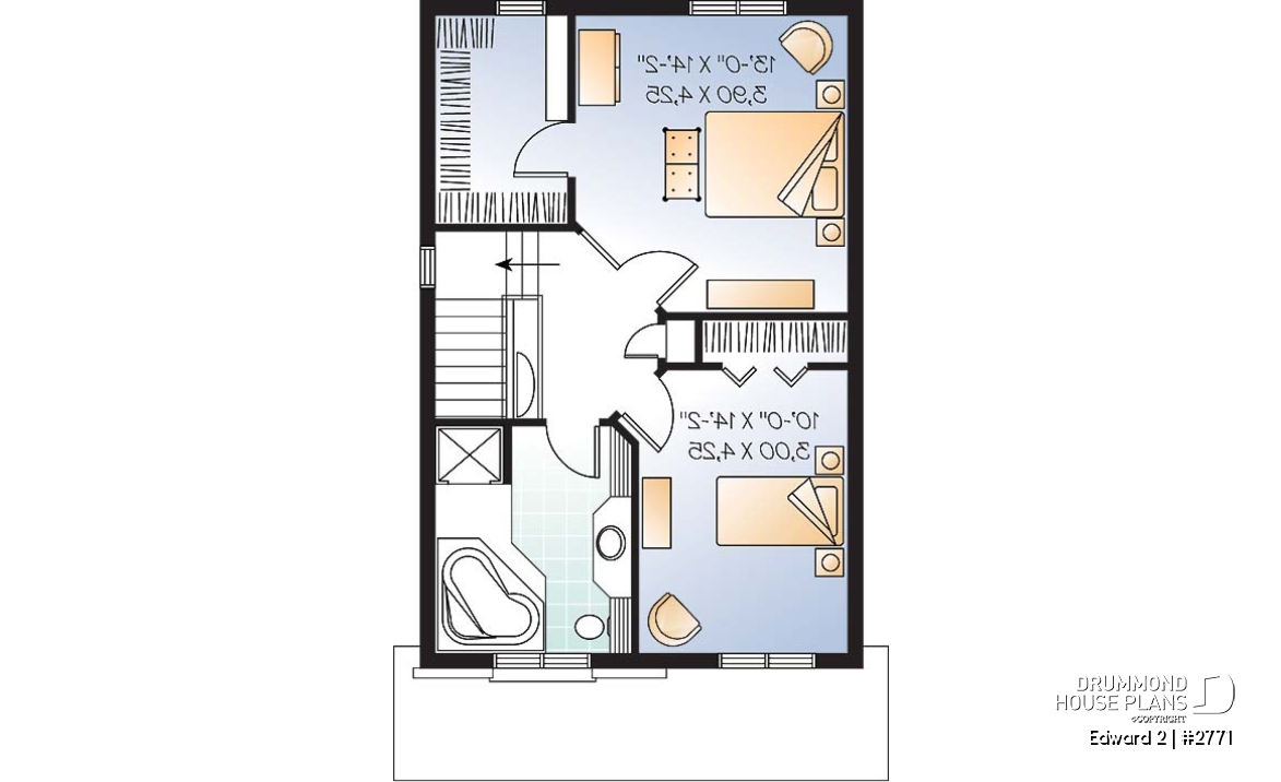 2nd level - Economical craftsman home plan, 2 to 3 bedrooms, remarkable living room - Edward 2