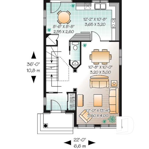 1st level - Charming 3 bedrooms cottage plan with laundry on second floor - Colter 2
