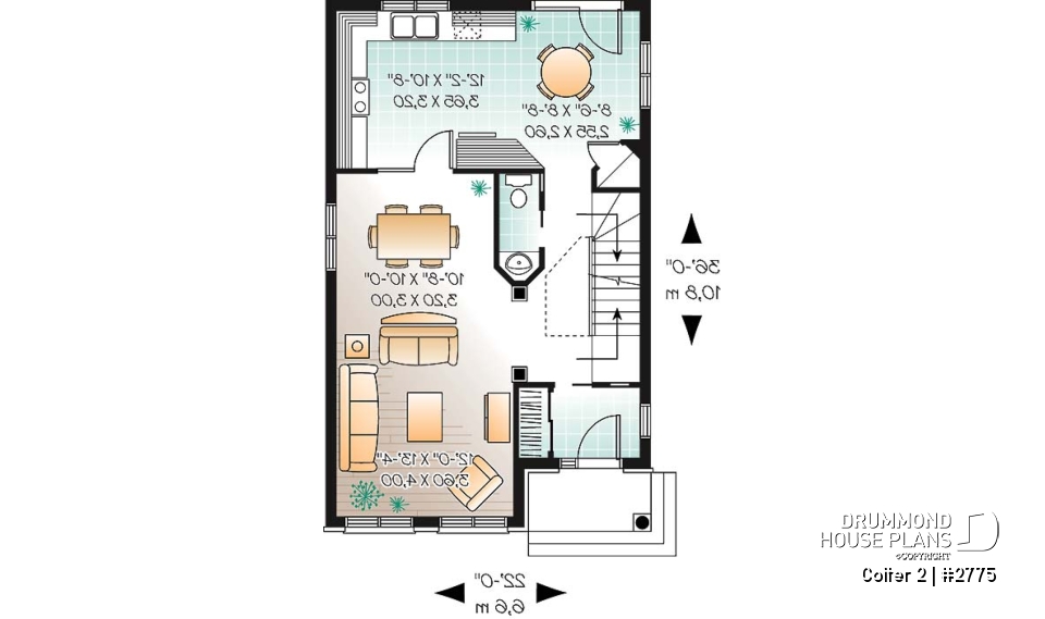 1st level - Charming 3 bedrooms cottage plan with laundry on second floor - Colter 2