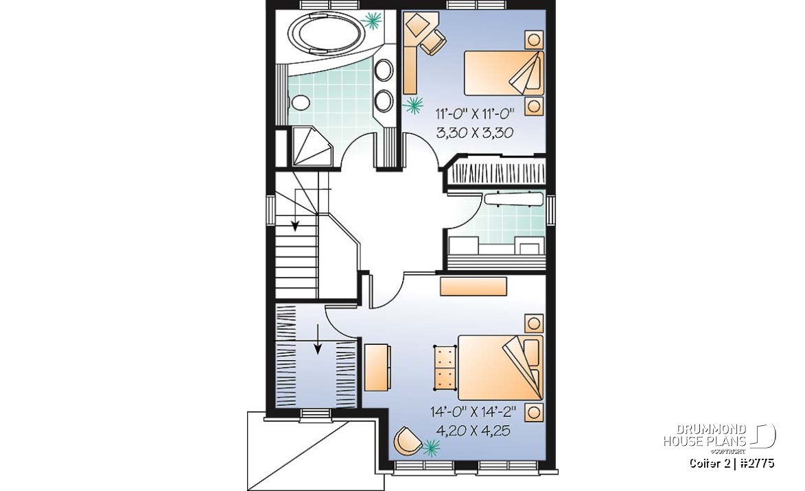 2nd level - Charming 3 bedrooms cottage plan with laundry on second floor - Colter 2
