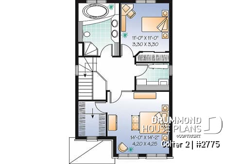 2nd level - Charming 3 bedrooms cottage plan with laundry on second floor - Colter 2